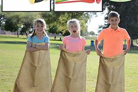 JOYIN 4 Players Outdoor Lawn Games; Potato Sack Race Bags, Egg and Spoon Race Games, Legged Relay..