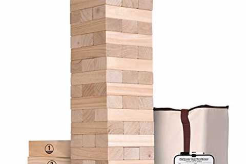 GoSports Giant Wooden Toppling Tower (Stacks to 5+ Feet), Choose Between Natural, Brown Stain or..