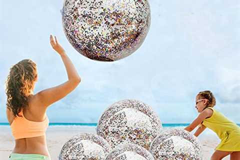 5 Pack Sequin Beach Ball Jumbo Pool Toys Balls Giant Confetti Glitter Inflatable Clear Beach Ball..