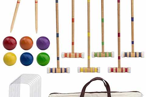 ROPODA Six-Player Croquet Set with Wooden Mallets, Colored Balls, Sturdy Carrying Bag for Adults..