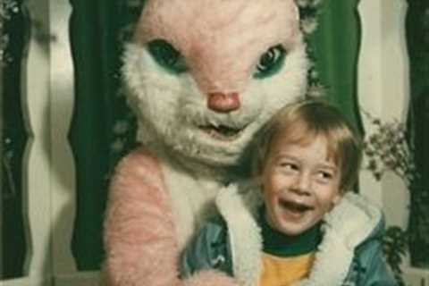 By the look on his face, this bunny is ready to eat this little boy. | 19 Vintage Easter Bunny..