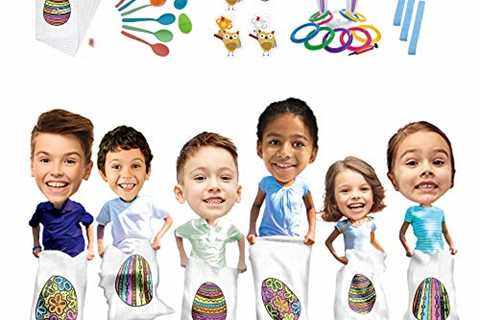Outdoor Lawn Games DIY Sack Race Bags, Eggs and Spoon Race Game, Easter Inflatable Bunny Ring Toss, ..