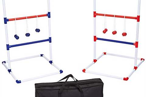 Amazon Basics Ladder Toss Outdoor Lawn Game Set with Soft Carrying Case - 40 x 24 Inches, Red and..