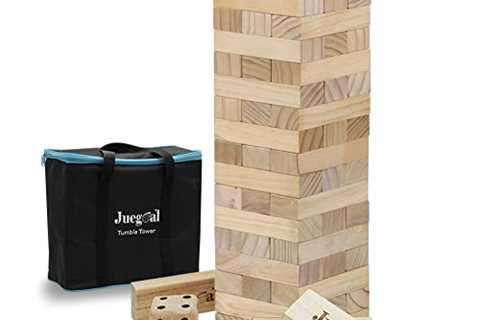 Juegoal 54 Pieces Giant Tumble Tower Blocks Game Giant Wood Stacking Game with 1 Dice Set Canvas..
