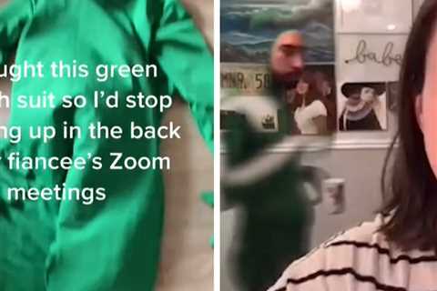 Man Wears Green Morph Suit to Stop Accidentally Appearing in Fiancé's Zoom Meetings