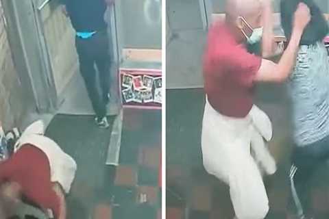Two Asian Women Fight Off Concrete Block Attacker in Baltimore Liquor Store While Customer Casually ..