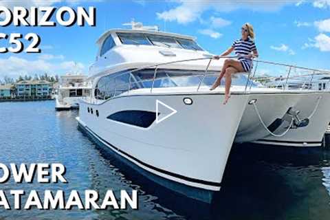 $2,150,000+ HORIZON PC52 Power Catamaran Sky Lounge vs Open Flybridge Yacht Tour