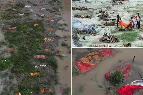 Covid victims’ bodies float down Indian river as flooding reveals shallow graves