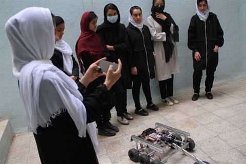 Some members of Afghanistan’s robotics team for girls flee the country.