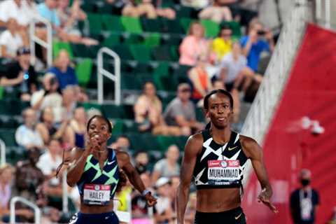 Sydney McLaughlin, Dalilah Mohammed and Dalilah Muhammad battle in the 400-meter hurdles.