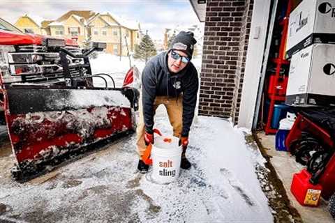 HUGE DAY SNOW PLOWING $$$! 2.5 SNOW STORM (&amp; NEW SALT SLING?!)