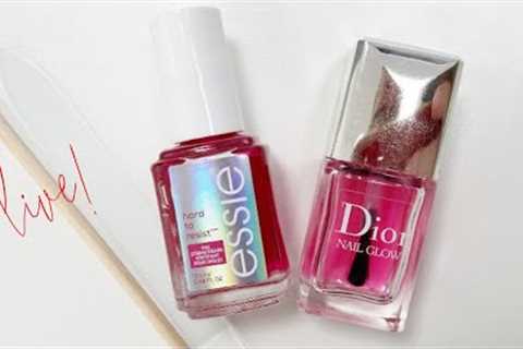 LIVE, doing a simple mani with Essie Hard to Resist + Dior Nail Glow.