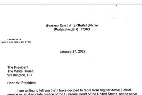 Check out Justice Breyer's resignation letter from the Supreme Court.