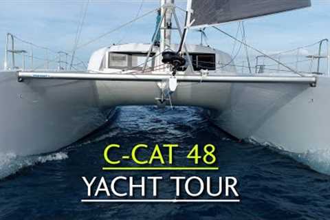 A fast semi custom Italian cruising catamaran with daggerboards from Comar Yachts near Rome