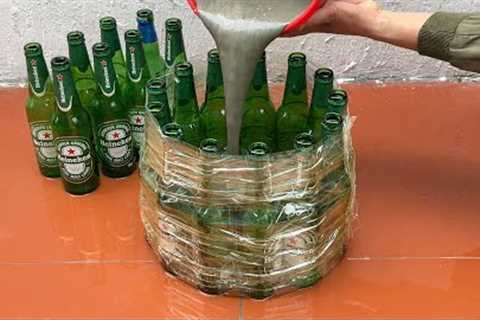 Amazing Idea . Make Coffee Table And Chairs  From Glass Bottle  , Old Tire And Cement .Very Easy .