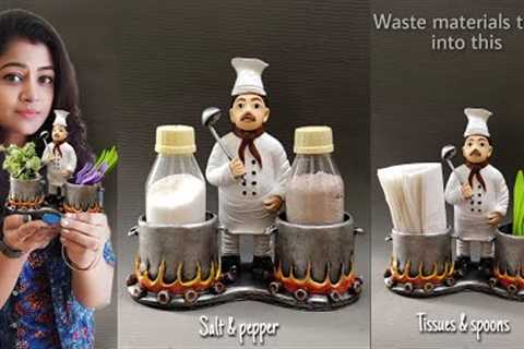 Chef salt and pepper holder/Tissue and spoon holder | Home decor ideas | best out of waste