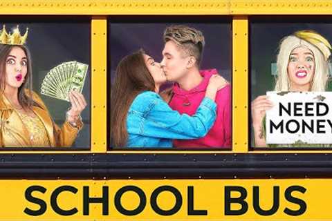 TYPES OF STUDENTS ON A SCHOOL BUS || Food Sneaking Ideas! Rich VS Broke VS Teacher by 123 GO! FOOD