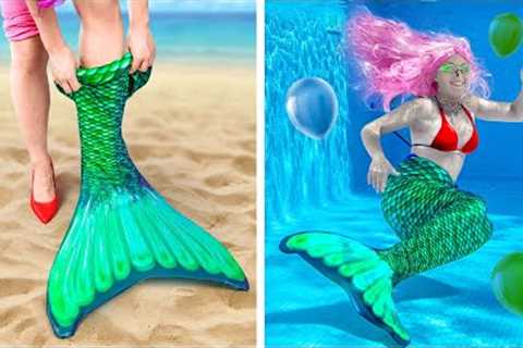 Best Pool Party With Mermaids! *Summer Underwater Gadgets, Tricks, and Hacks*