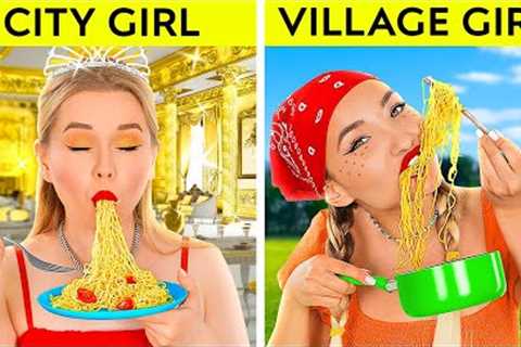 CITY RICH GIRL VS VILLAGE POOR GIRL || Eating $ 10 000 Noodles! Expensive VS Cheap by 123GO! FOOD