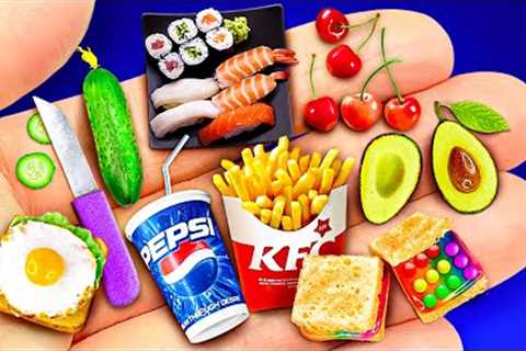 22 DIY Miniature Food for Dolls: Mini fries, sushi, pepsi, scrambled eggs and more