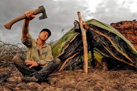 Building a SURVIVAL SHELTER in the RAIN - BURIED ALIVE.