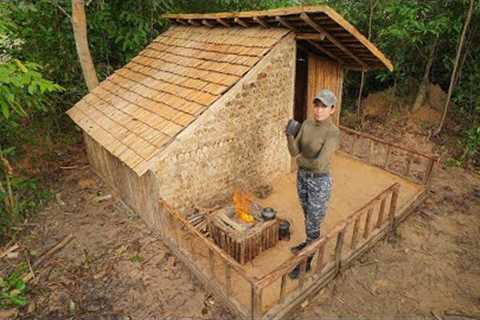 20 Days Building Bushcraft Survival Shelter With Log Cabin roof, Sushcraft Skills
