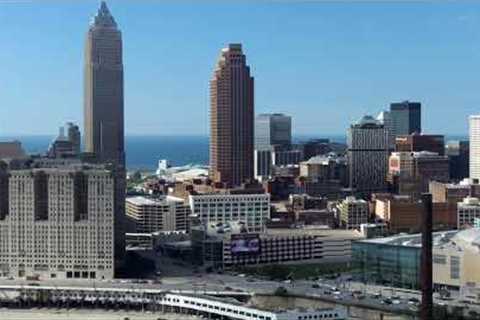 Downtown Cleveland Ohio 4k Aerial Footage with Music. Lake Erie Drone photography. Guardians Stadium