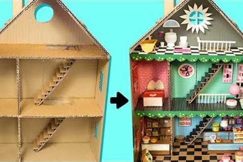How to Make a Cardboard House with Rooms, Furniture &amp; People | DIY Craft Ideas