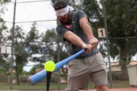 BLINDFOLD BLITZBALL WIFFLE BALL HOME RUN DERBY! IRL BASEBALL CHALLENGE