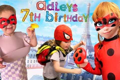 ADLEYS 7th BiRTHDAY!!  Miraculous Lady Bug Adley and her bday party with Akumatized Niko &amp;..