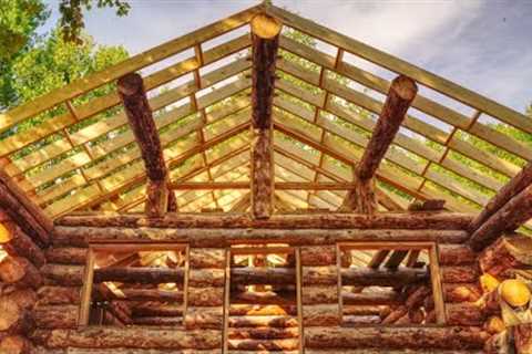 Building an Off Grid Log Cabin Alone in the Wilderness, Ep20, Roof Framing is Finished