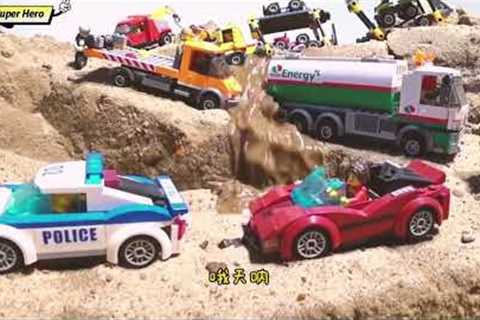 LEGO: Floods lead to floods! Transporter police car off-road vehicles are all submerged!