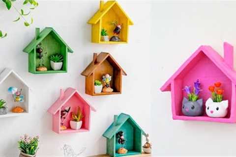 Wall Box shelve making from cardboard | House shape Shelves making at home | @Punekar Sneha