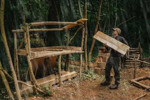 Building a Camp in a Heavy Thunderstorm, Rain &amp; Hail: Camp Kitchen | Bushcraft | Survival..