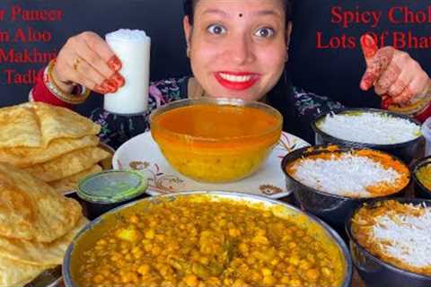 Eating Spicy 🔥 Chole, Lots Of Bhature, Matar Paneer, Dal Tadka, Dal makhani, Dum Aloo, Basmati Rice