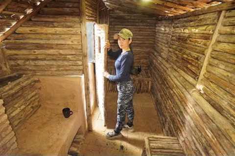 Building Complete Earth DUGOUT Shelter , Clay Fireplace , Bushcraft Survival At Rainy Season