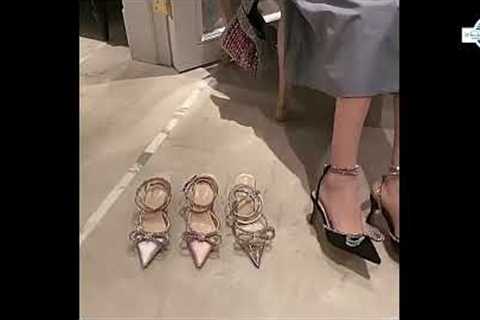 Aneikeh Spring autumn 2022 Women's Shoes Fashion Butterfly knot Narrow Band Bling Patchwork Cross ti