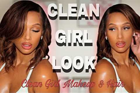 🔆 CLEAN GIRL HAIRSTYLE  &amp; MAKEUP | BOB GLUELESS LACE WIG HAIR TUTORIAL