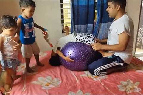 Kids sit up exercise with funny daddy    Health and fitness    Exercise part 2