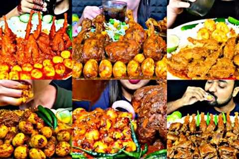 ASMR EATING SPICY SMALL EGG &amp; QUAL CURRY WITH RICE, CHICKEN | BEST INDIAN FOOD MUKBANG|Foodie..