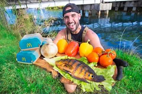 Roadside FAST FOOD Fish Sandwich CATCH &amp; COOK Challenge!! (mystery fish)