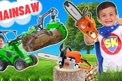 Chainsaws for Kids | Tree Cutting Tractor | Power Tools | Big Trucks for Toddlers | Yard Work | Play
