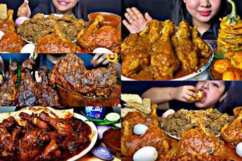 ASMR EATING SPICY CHICKEN LEG CURRY, EGG CURRY, CHICKEN LIVER | BEST INDIAN FOOD MUKBANG |FoodShood|