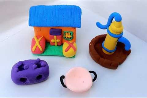 DIY how to make polymer clay miniature village house, handpump/DIY clay crafts