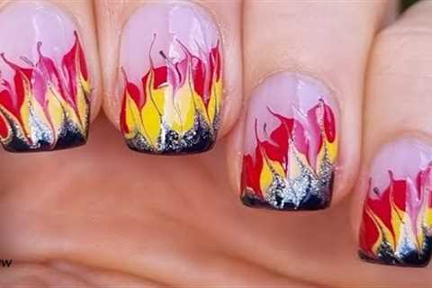 FALL FLAME NAIL ART / Dry Marble Fire FRENCH MANICURE Tutorial Using Only Needle!