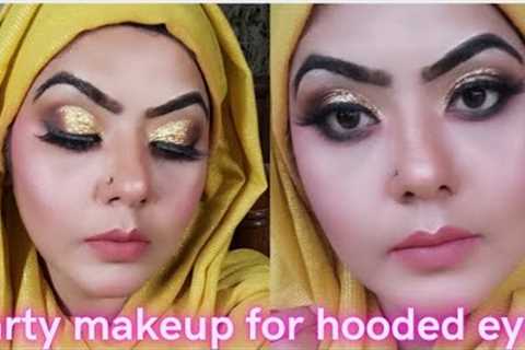 Golden glittery eye makeup tutorial|| makeup for hooded eyes|easy party glam makeup look||cyma akram
