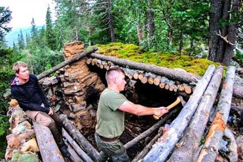 Building a STONE HOUSE in the Mountains - 100 % NATURAL Survival Shelter