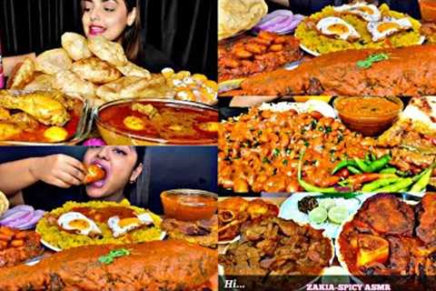 ASMR EATING SPICY CHICKEN CURRY, FISHH CURRY, MUTTON CURRY | BEST INDIAN FOOD MUKBANG |FoodShood|
