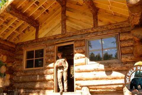 A Cabin in the Woods,  Roof, Windows | Building an Off Grid Log Cabin Alone in the Wilderness, Ep22