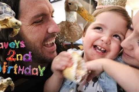 NAVEY 2nd BiRTHDAY!! Farm Animals Surprise Party, hiding presents, and bday balloons morning routine